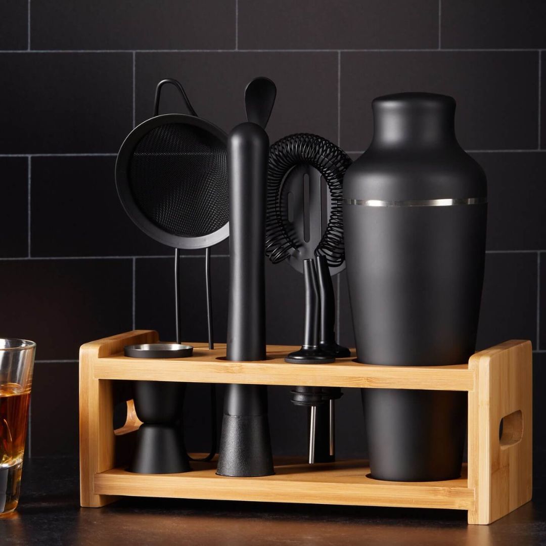 Cocktail Shaker Set med Ställ – 8-delars Barset för Hemmabaren