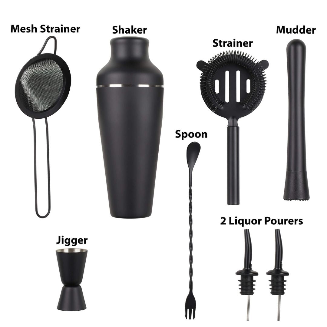 Cocktail Shaker Set med Ställ – 8-delars Barset för Hemmabaren