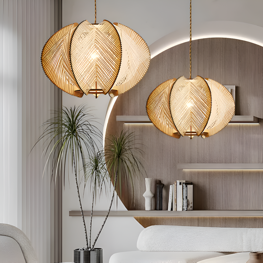 Hikari Pendellampa – Handknuten Hampa & Trälampa i Wabi Sabi Design