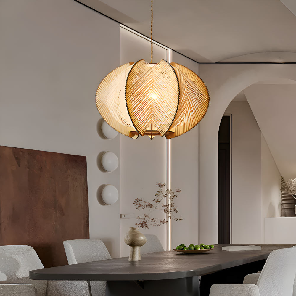 Hikari Pendellampa – Handknuten Hampa & Trälampa i Wabi Sabi Design