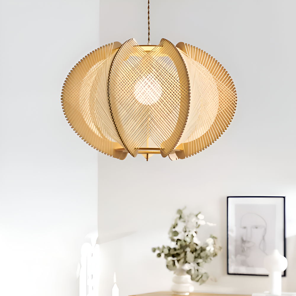 Hikari Pendellampa – Handknuten Hampa & Trälampa i Wabi Sabi Design