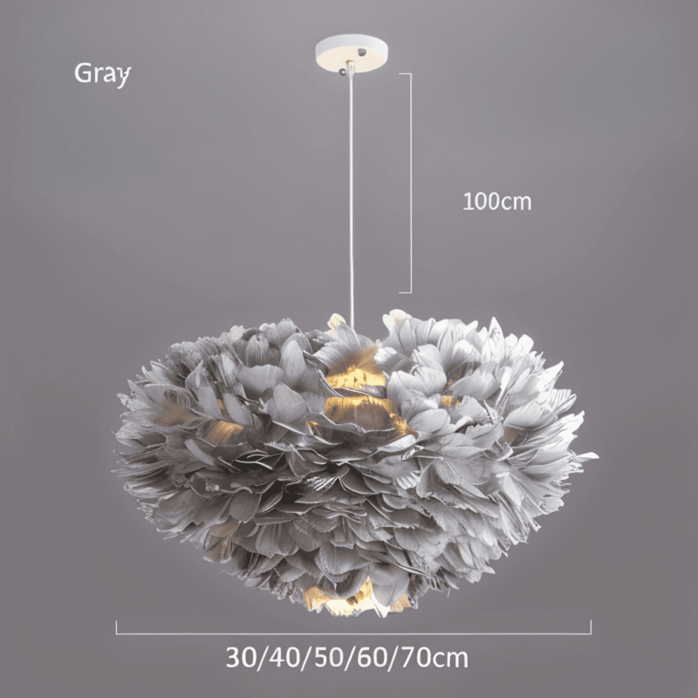 FeatherLuxe – Handgjord Taklampa i Gåsfjäder