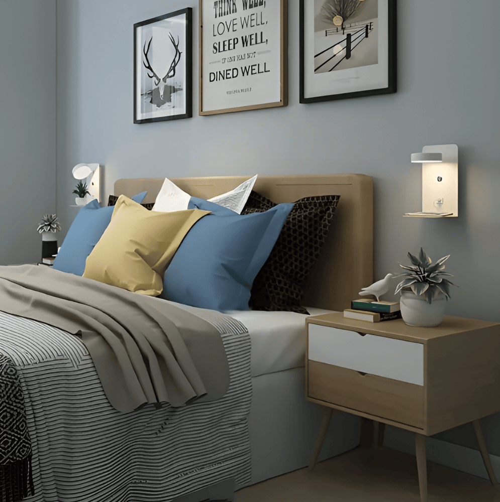 LumiShelf Vägglampa i Aluminium med Hylla och USB Laddning