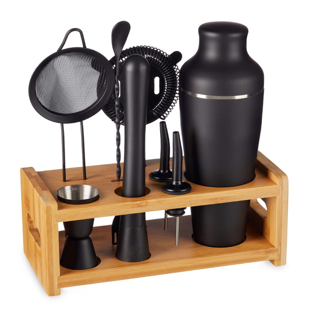 Cocktail Shaker Set med Ställ – 8-delars Barset för Hemmabaren