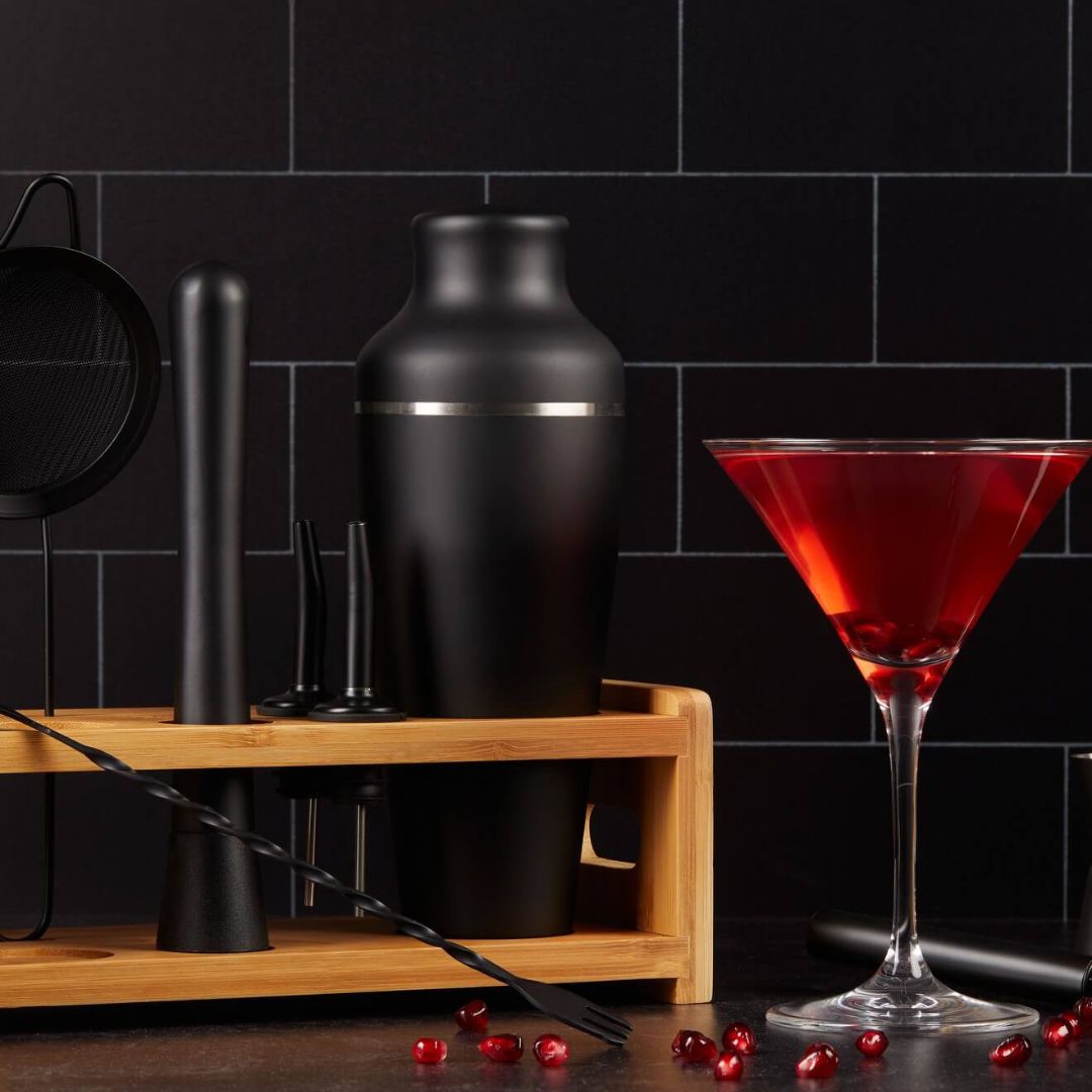 Cocktail Shaker Set med Ställ – 8-delars Barset för Hemmabaren