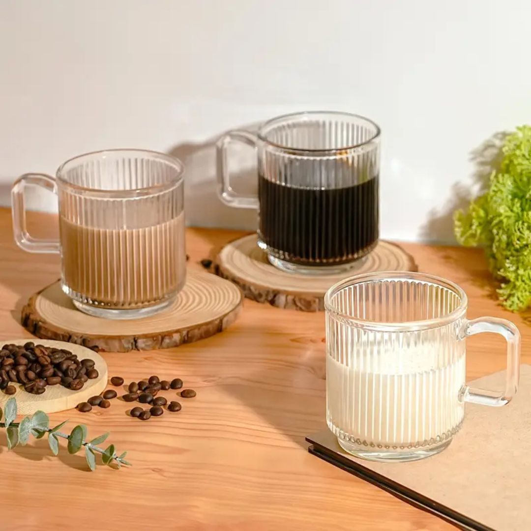 6-Pack Premium Glas Muggar med Handtag – Kaffemuggar i Borosilikatglas för Kaffe & Te