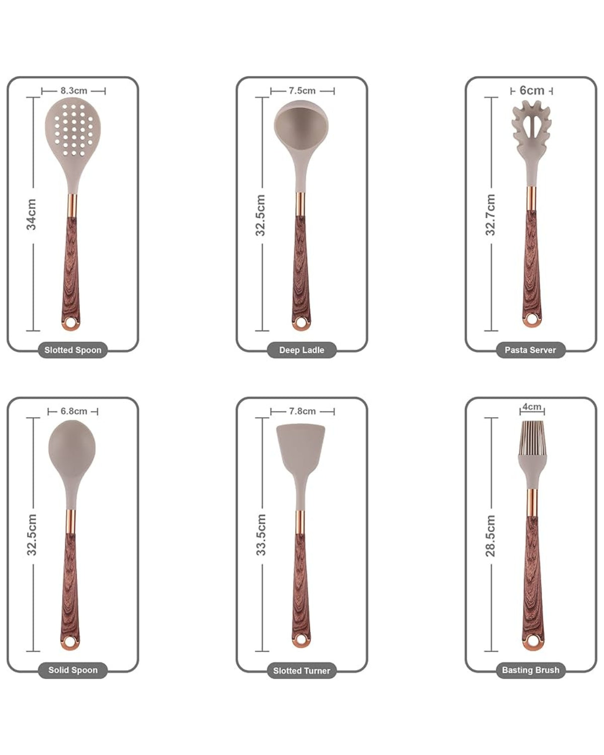 11-delars Köksredskap i Silikon – Non-Stick Kökset med Faux Wood & Metallhandtag