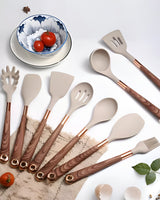 11-delars Köksredskap i Silikon – Non-Stick Kökset med Faux Wood & Metallhandtag