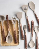 11-delars Köksredskap i Silikon – Non-Stick Kökset med Faux Wood & Metallhandtag