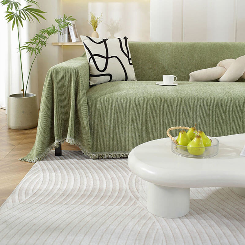 CozyWeave – Chenille Filt med Fiskbensmönster och Toffsar