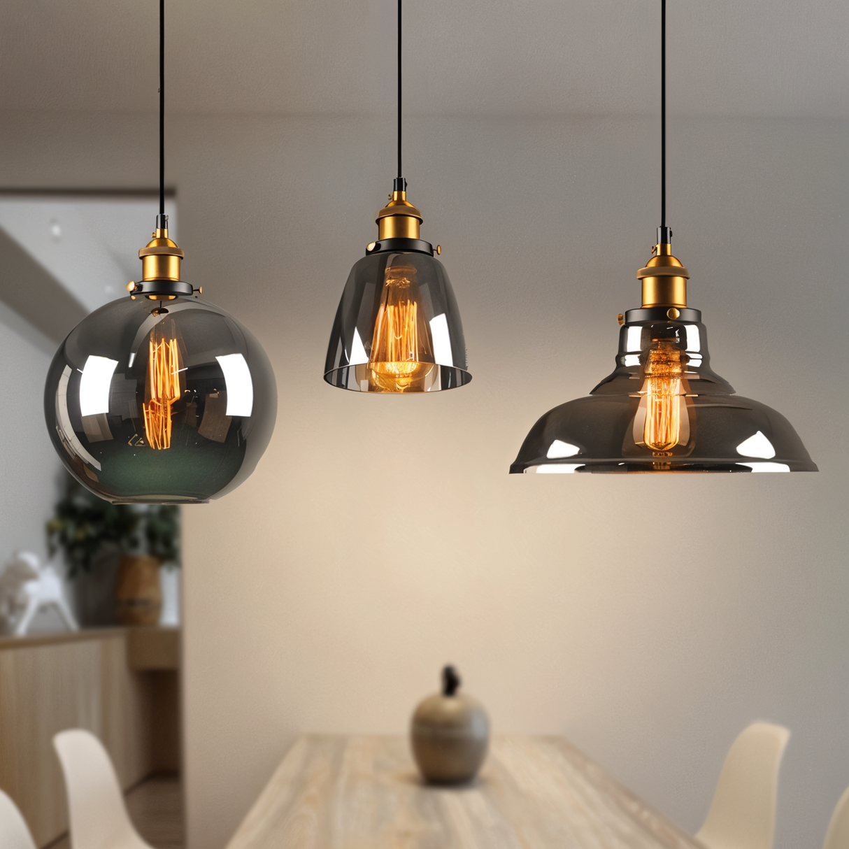 RetroGlow – Industriell Pendellampa i Rökt Glas och Metall
