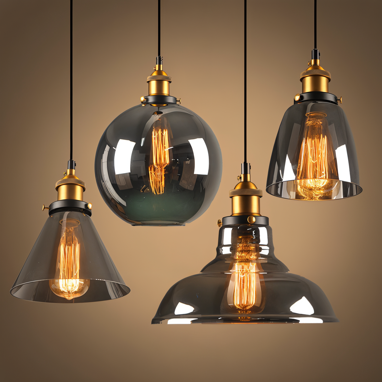 RetroGlow – Industriell Pendellampa i Rökt Glas och Metall