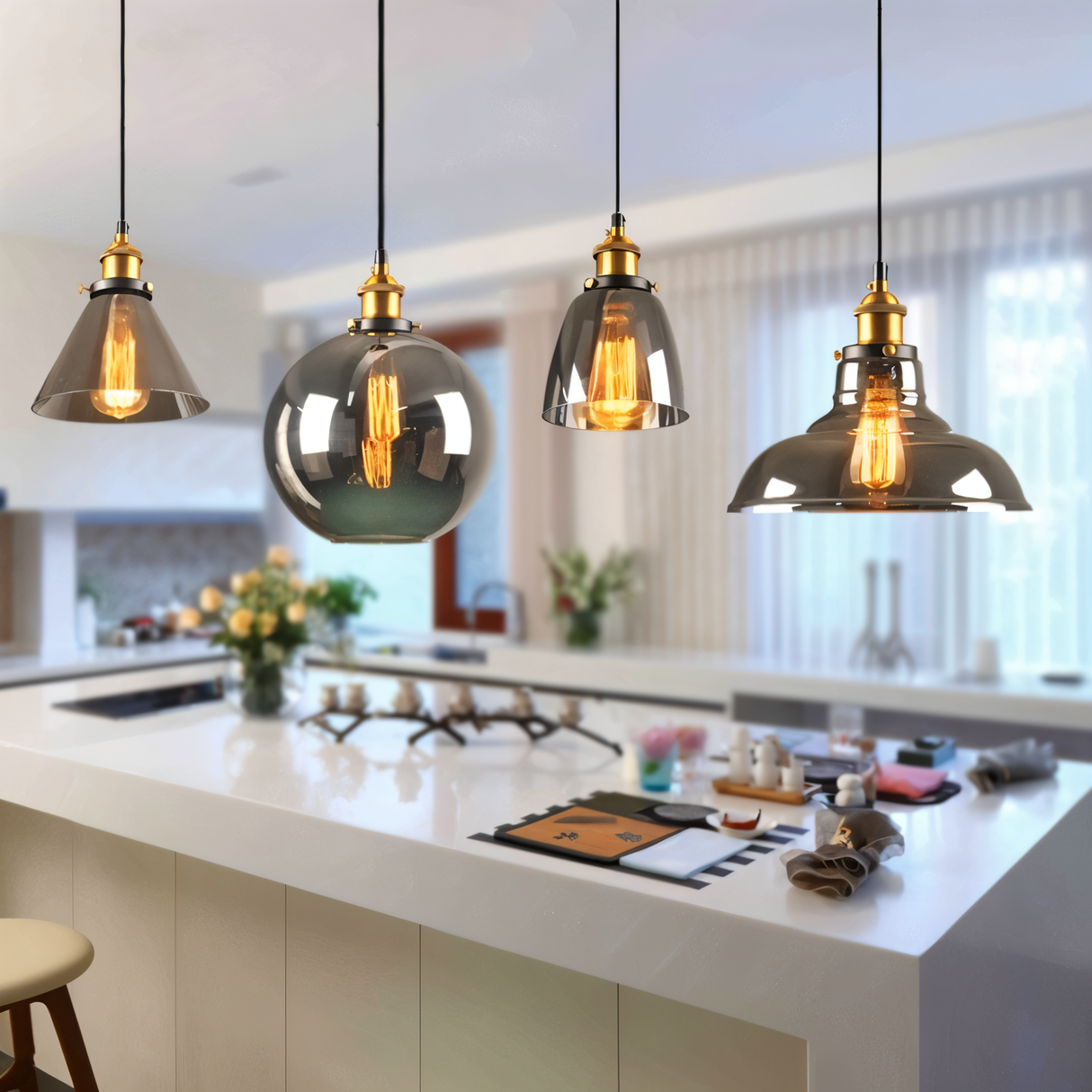 RetroGlow – Industriell Pendellampa i Rökt Glas och Metall