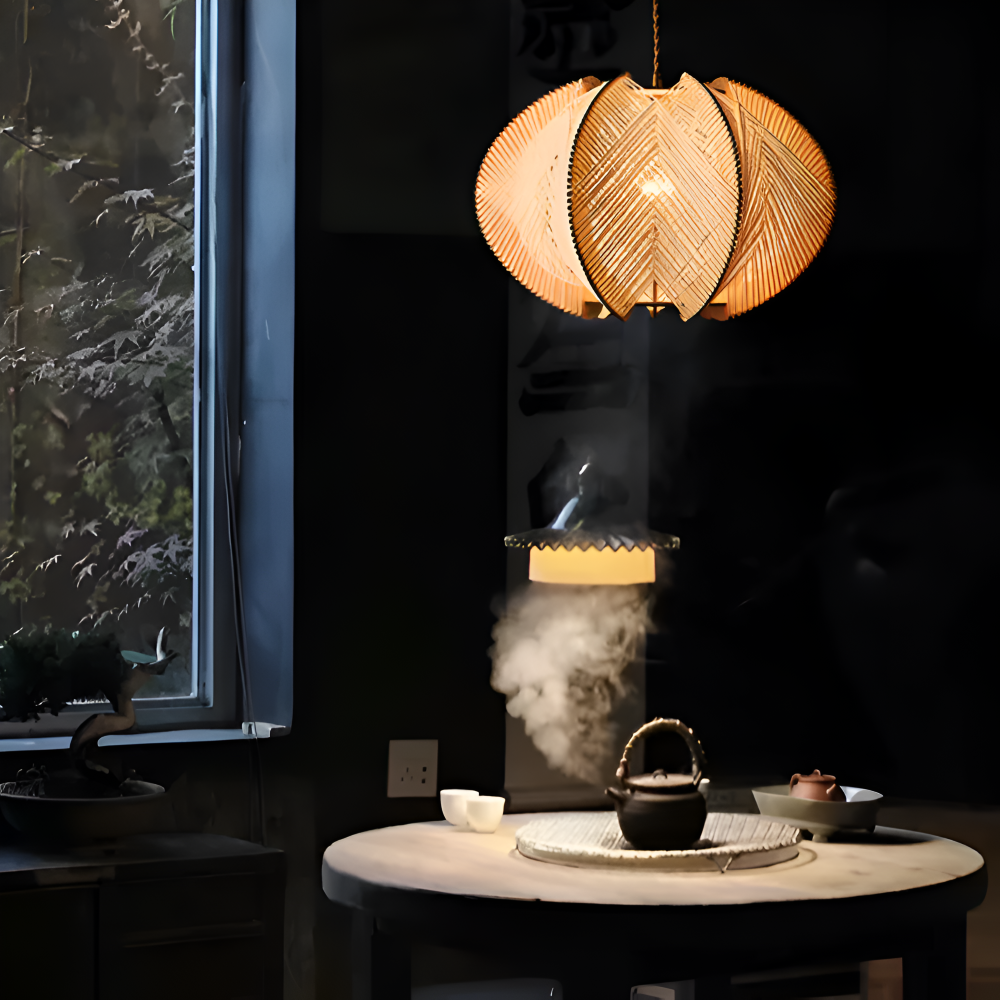 Hikari Pendellampa – Handknuten Hampa & Trälampa i Wabi Sabi Design