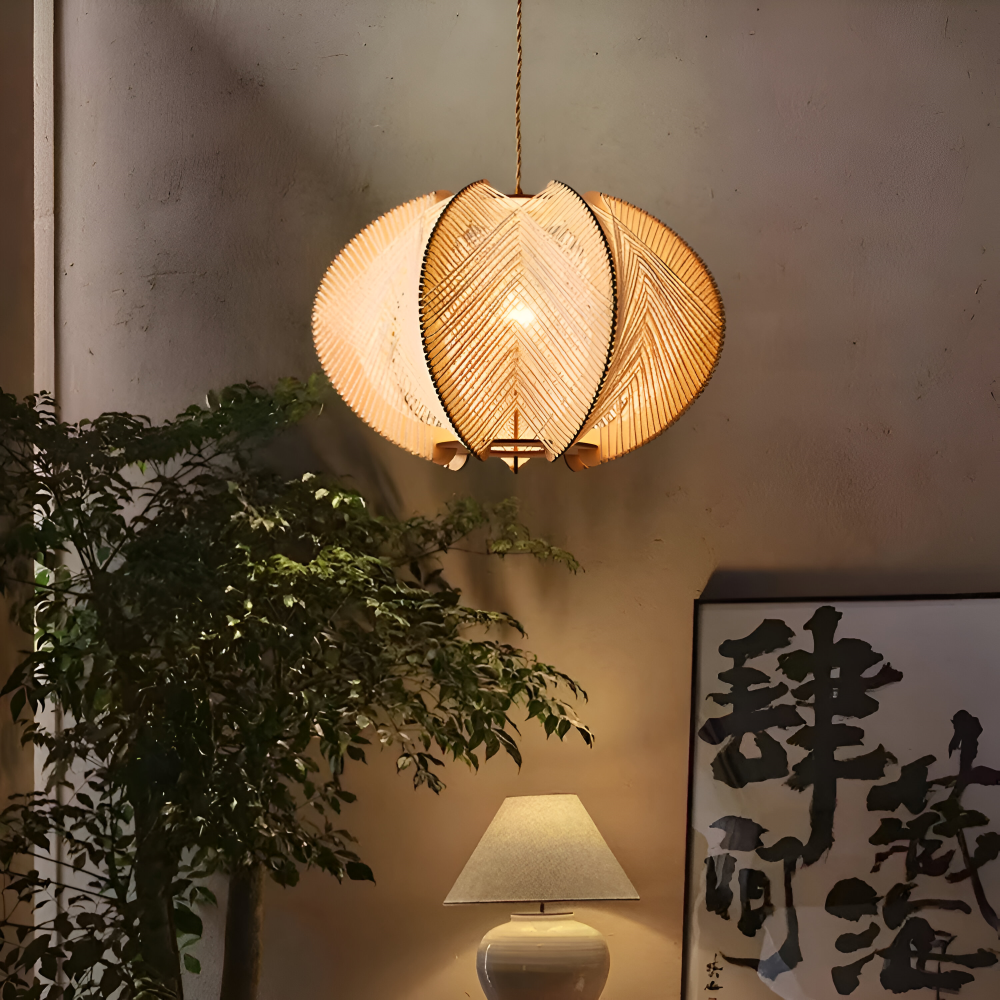 Hikari Pendellampa – Handknuten Hampa & Trälampa i Wabi Sabi Design