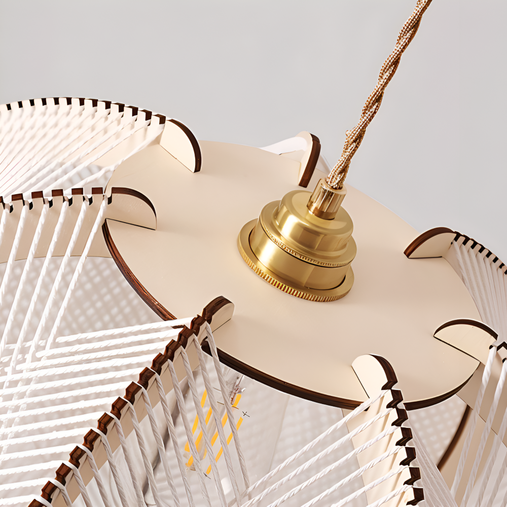 Hikari Pendellampa – Handknuten Hampa & Trälampa i Wabi Sabi Design