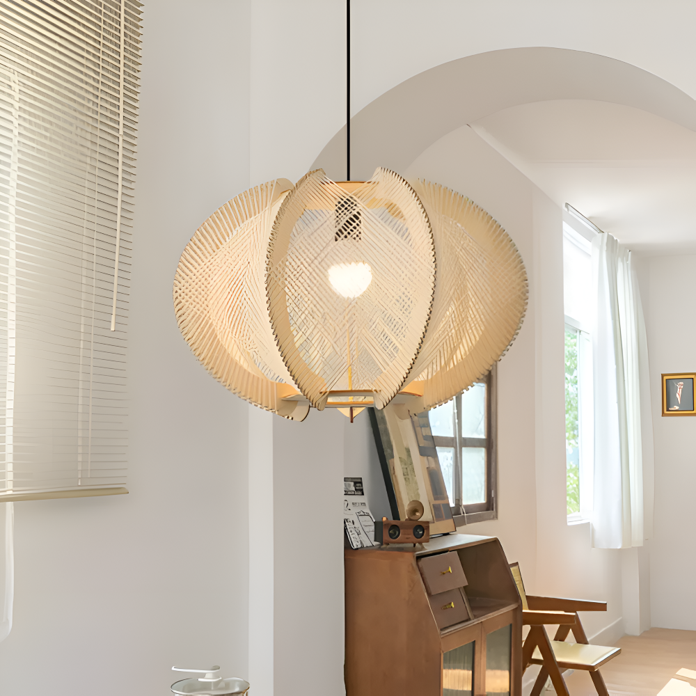 Hikari Pendellampa – Handknuten Hampa & Trälampa i Wabi Sabi Design