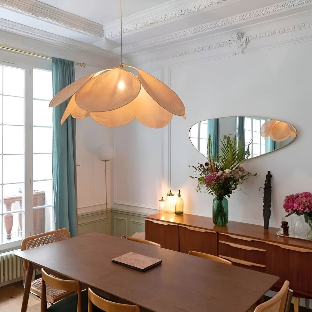 Vintage taklampa med blomdesign i tyg – hänglampa för vardagsrum