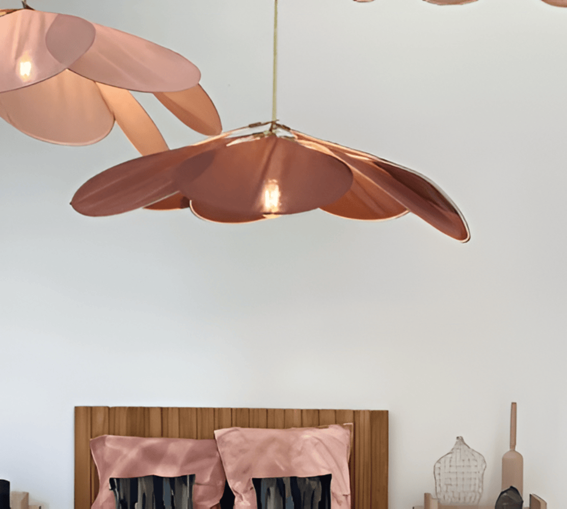 Vintage taklampa med blomdesign i tyg – hänglampa för vardagsrum
