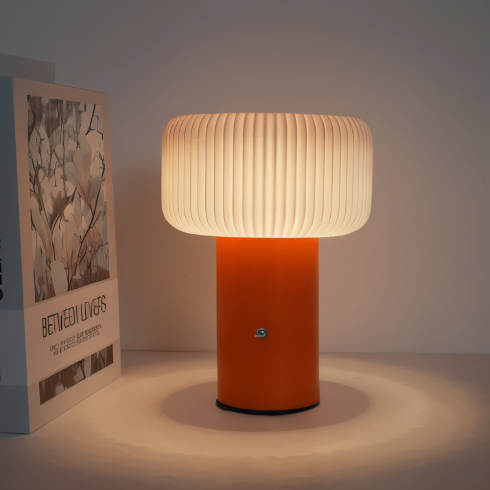 NordicGlow Bordslampa – Elegant Ribbad Lampa i Svampform