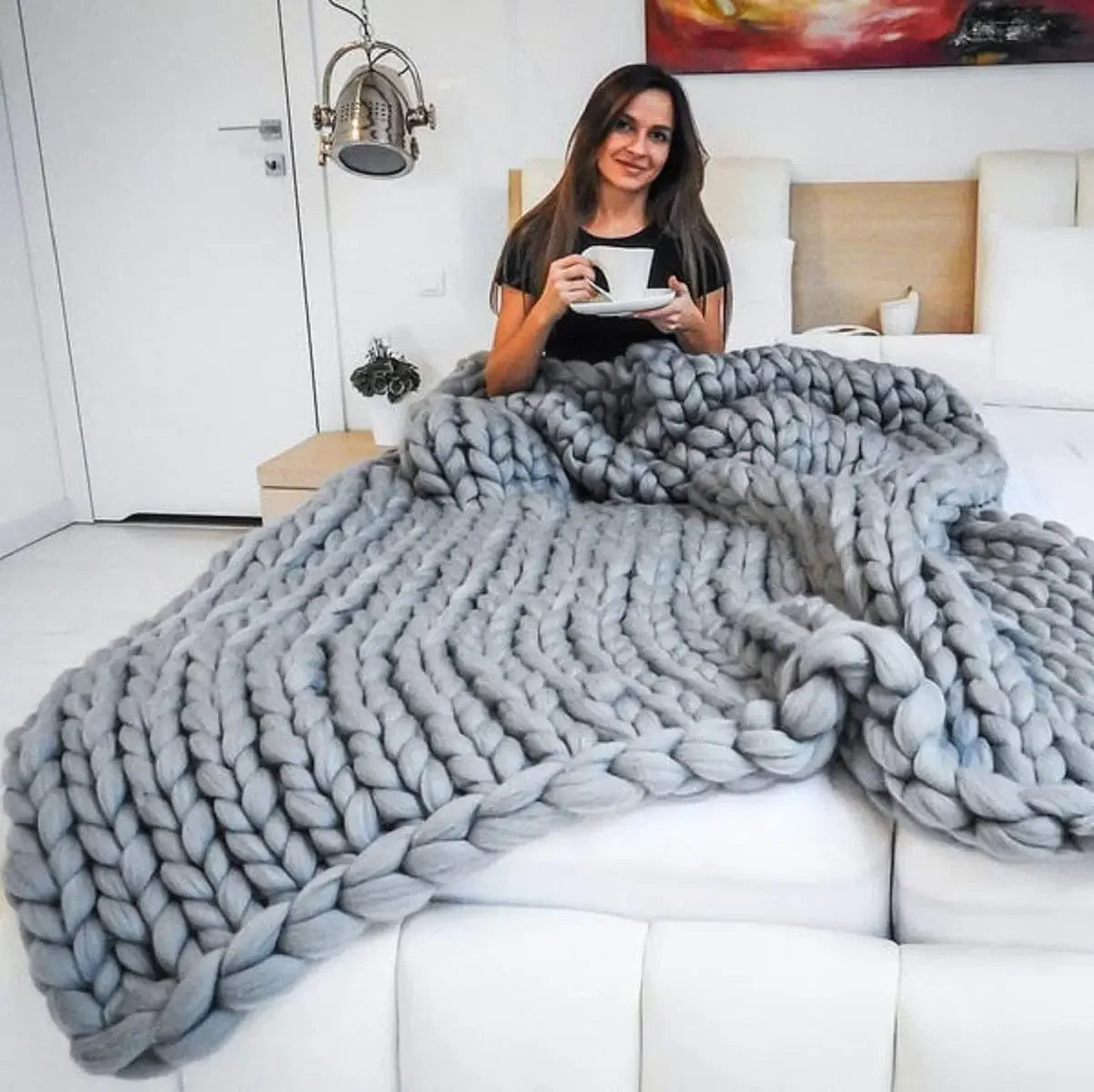 Chunky Chenille – Handstickad Pläd för Soffa och Säng, Supermjuk och Varm