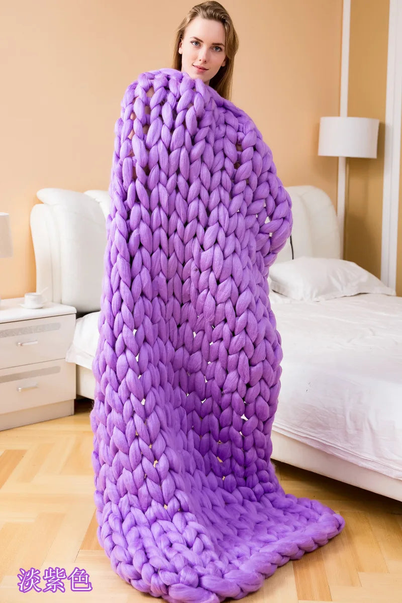 Chunky Chenille – Handstickad Pläd för Soffa och Säng, Supermjuk och Varm