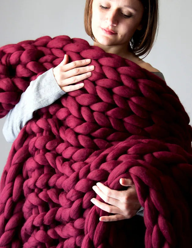 Chunky Chenille – Handstickad Pläd för Soffa och Säng, Supermjuk och Varm