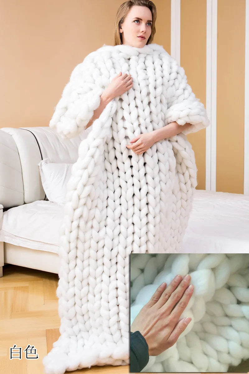 Chunky Chenille – Handstickad Pläd för Soffa och Säng, Supermjuk och Varm