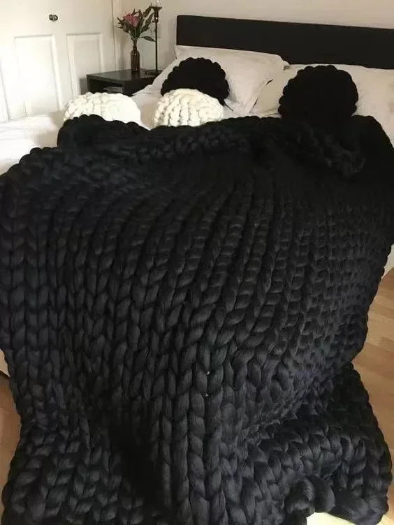 Chunky Chenille – Handstickad Pläd för Soffa och Säng, Supermjuk och Varm