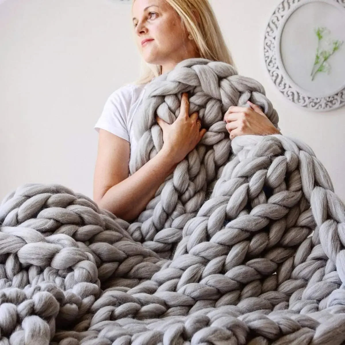 Chunky Chenille – Handstickad Pläd för Soffa och Säng, Supermjuk och Varm