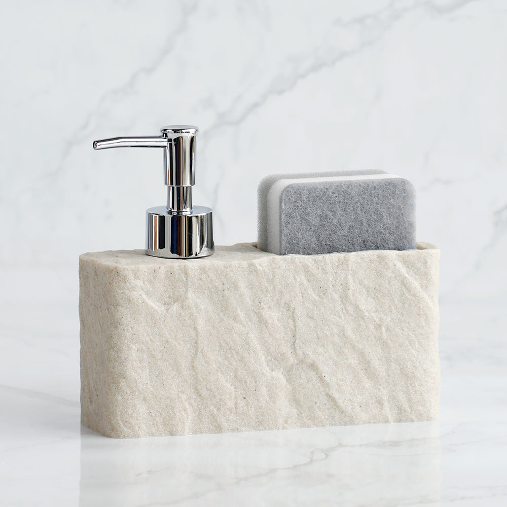 RockiClean – Tvålpump med Svamp i Imitationssten Svart