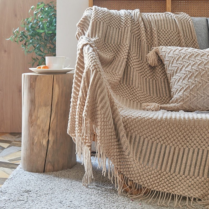 NordicNest – Stickad Filt i Solid Färg för Soffa och Mysig Komfort