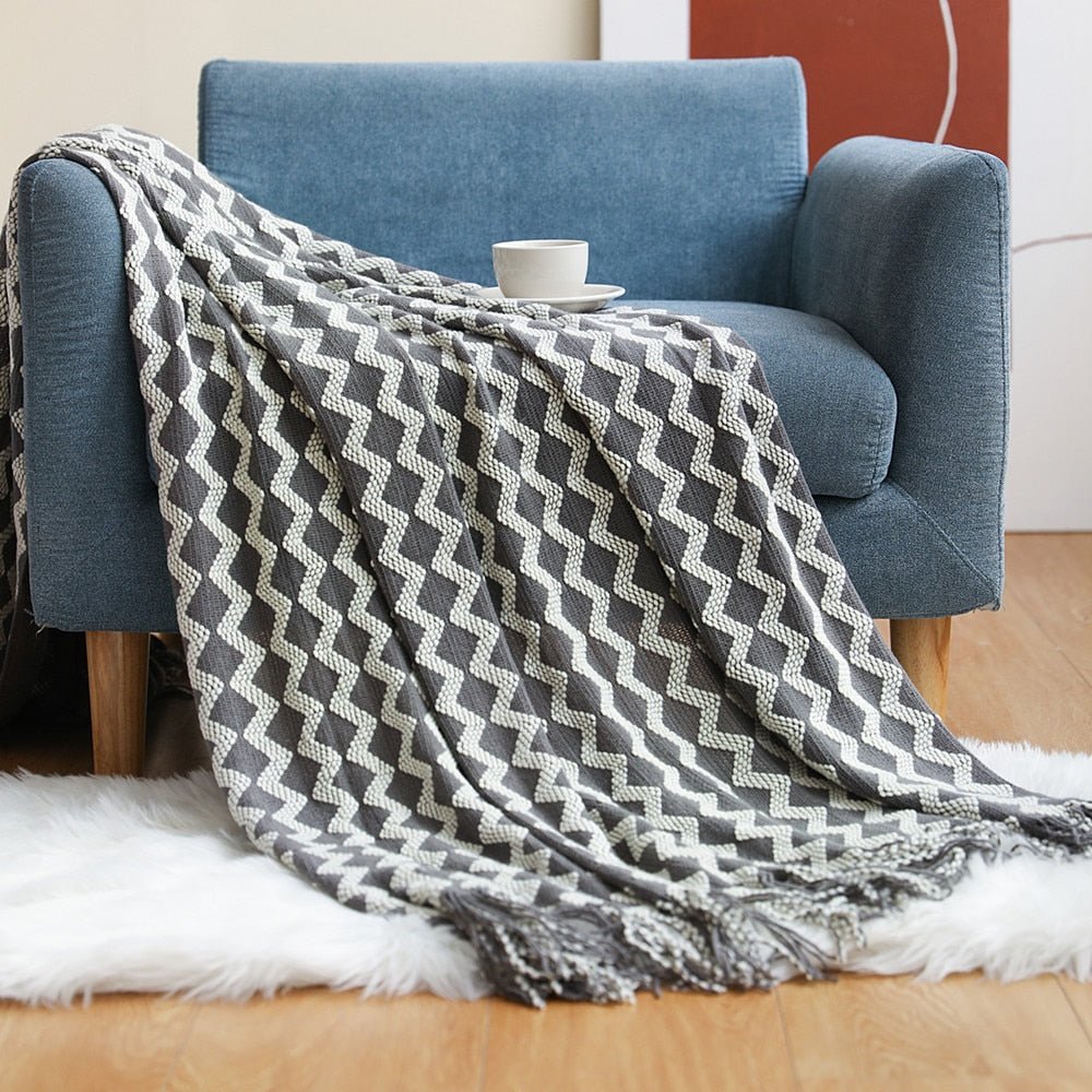 NordicNest – Stickad Filt i Solid Färg för Soffa och Mysig Komfort
