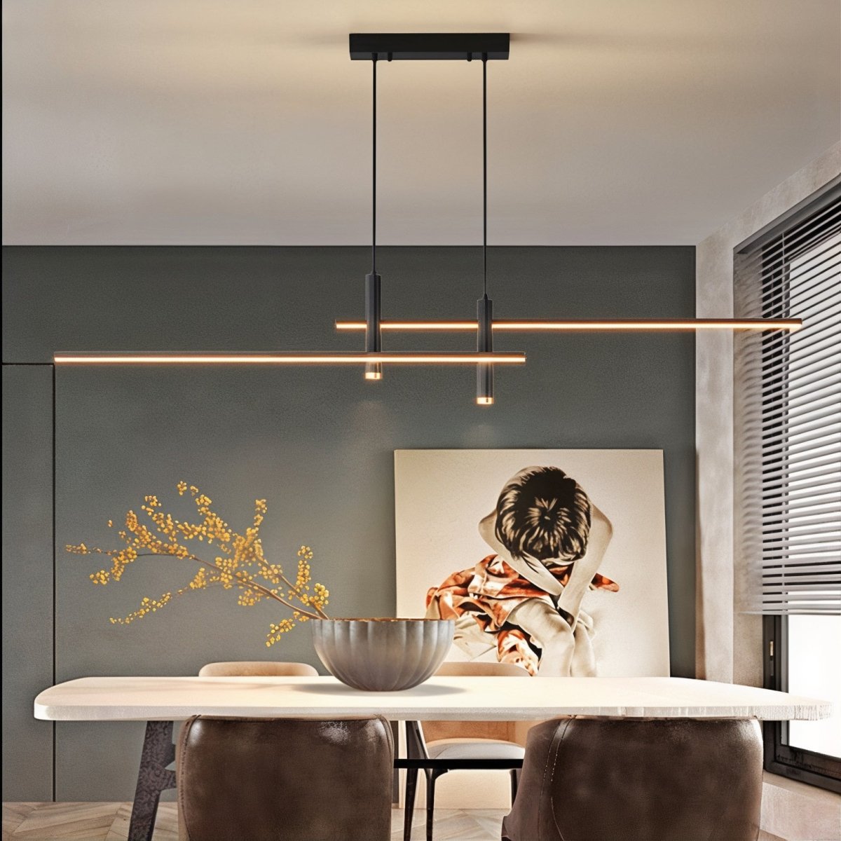 LumiLine – Modern LED Linear Takpendel med Justerbar Höjd och Dimmer