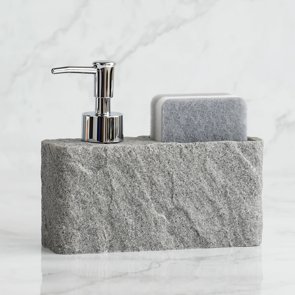 RockiClean – Tvålpump med Svamp i Imitationssten Svart